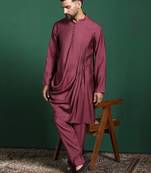 Wine solid kurta pyjama set     rich-tone indian traditional wear for festivals
