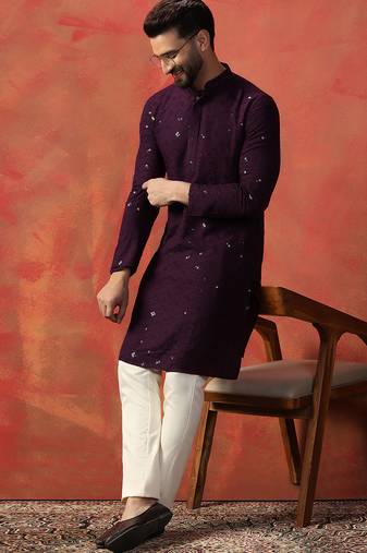 Purple sequins kurta pant set – sparkling indian outfit for celebrations
