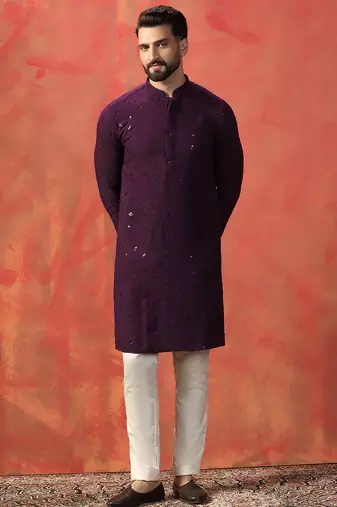 Purple sequins kurta pyjama set     sparkling indian outfit for celebrations