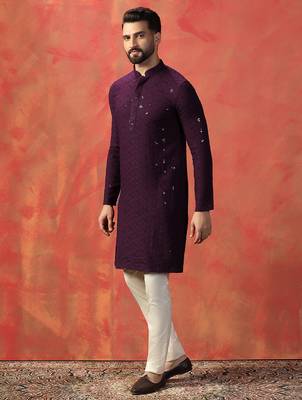 Purple sequins kurta pyjama set     sparkling indian outfit for celebrations 3