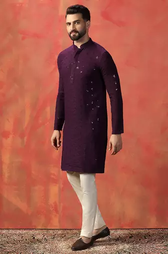 Purple sequins kurta pyjama set     sparkling indian outfit for celebrations