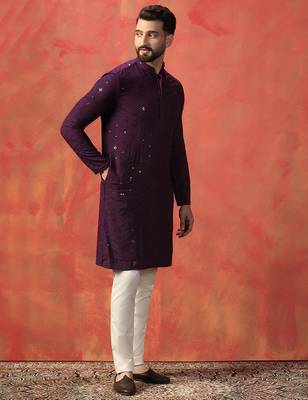 Purple sequins kurta pyjama set     sparkling indian outfit for celebrations 4