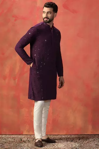 Purple sequins kurta pyjama set     sparkling indian outfit for celebrations