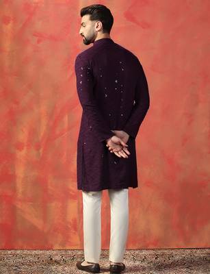 Purple sequins kurta pyjama set     sparkling indian outfit for celebrations 5