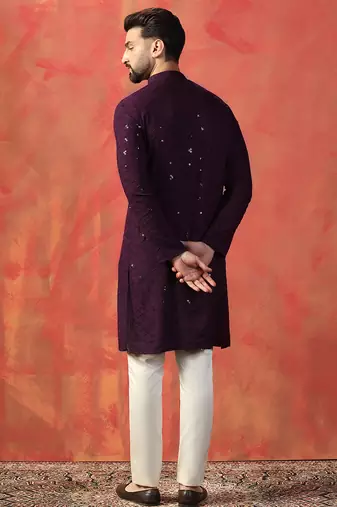 Purple sequins kurta pyjama set     sparkling indian outfit for celebrations