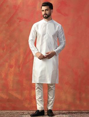 White embroidered kurta pant set     sophisticated indian traditional wear 1
