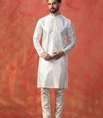 White embroidered kurta pant set     sophisticated indian traditional wear