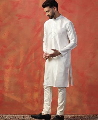 White embroidered kurta pant set     sophisticated indian traditional wear 2