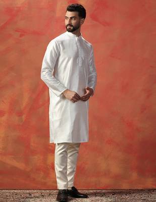White embroidered kurta pant set     sophisticated indian traditional wear 3