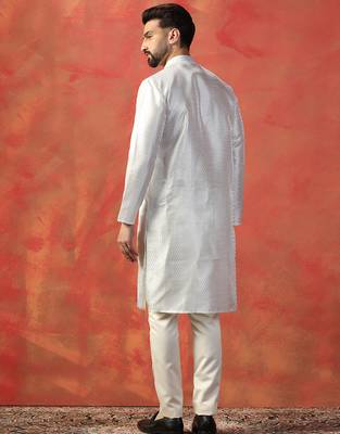 White embroidered kurta pant set     sophisticated indian traditional wear 4