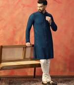 Blue sequins kurta pant set     festive indian party wear for men