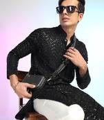 Black sequins kurta pant set     shiny indian wedding outfit for men