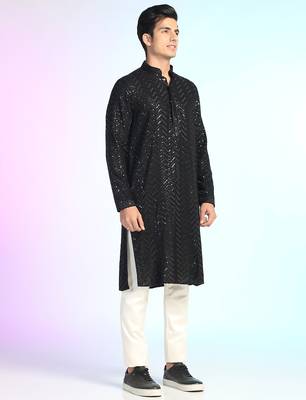 Black sequins kurta pant set     shiny indian wedding outfit for men 3