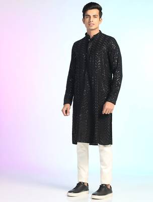 Black sequins kurta pant set     shiny indian wedding outfit for men 4