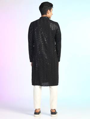 Black sequins kurta pant set     shiny indian wedding outfit for men 5