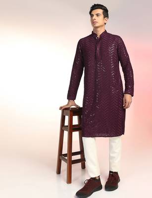 Burgundy sequins kurta pant set     statement indian traditional wear 1