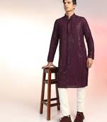 Burgundy sequins kurta pant set     statement indian traditional wear