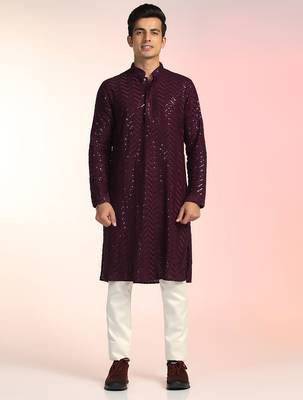 Burgundy sequins kurta pant set     statement indian traditional wear 2