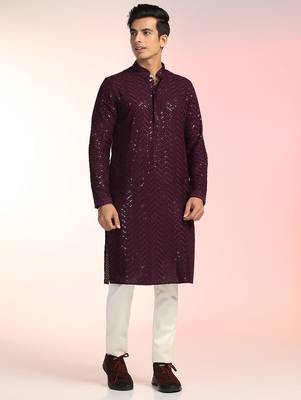 Burgundy sequins kurta pant set     statement indian traditional wear 3