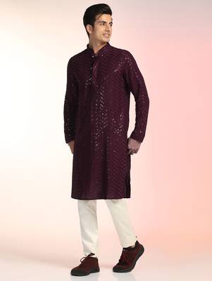 Burgundy sequins kurta pant set     statement indian traditional wear 4