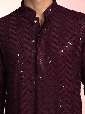 Burgundy sequins kurta pant set     statement indian traditional wear 5