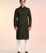 Olive sequins kurta pant set     unique indian ethnic wear for men