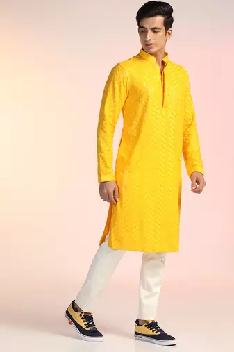 Yellow sequins kurta pant set     eye-catching indian outfit for celebrations