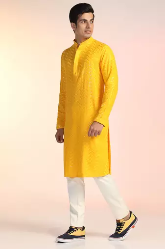Yellow sequins kurta pant set     eye-catching indian outfit for celebrations
