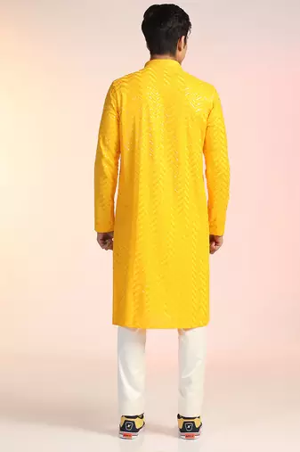 Yellow sequins kurta pant set     eye-catching indian outfit for celebrations