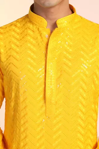 Yellow sequins kurta pant set     eye-catching indian outfit for celebrations