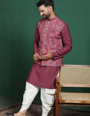 pink blended cotton kurta set with printed work 1