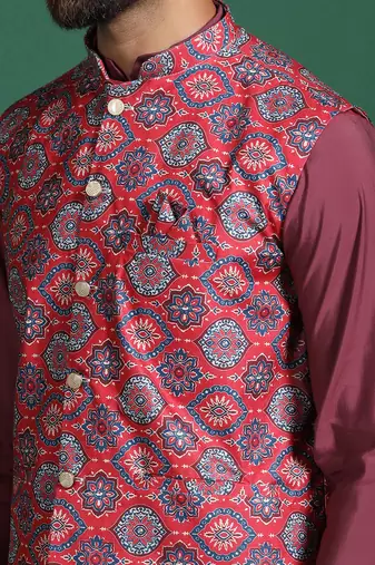 pink blended cotton kurta set with printed work