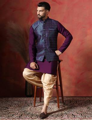 Blue jacquard kurta jacket patiala set     designer indian traditional wear 1