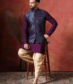 Blue jacquard kurta jacket patiala set     designer indian traditional wear