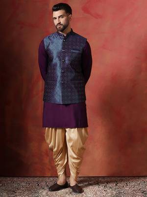 Blue jacquard kurta jacket patiala set     designer indian traditional wear 2