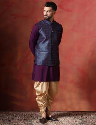Blue jacquard kurta jacket patiala set     designer indian traditional wear 3