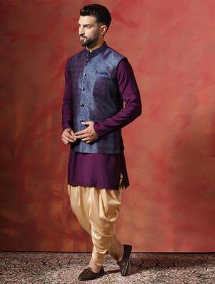 Blue jacquard kurta jacket patiala set     designer indian traditional wear 4