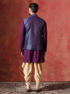 Blue jacquard kurta jacket patiala set     designer indian traditional wear 5