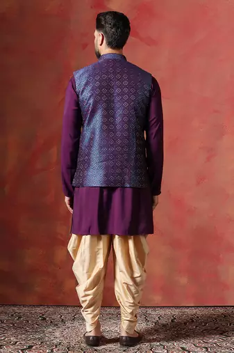 Blue jacquard kurta jacket patiala set     designer indian traditional wear