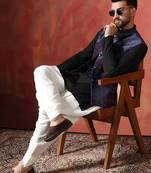 Blue jacquard kurta jacket dhoti set     rich fabric indian traditional wear