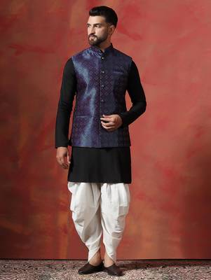 Blue jacquard kurta jacket dhoti set     rich fabric indian traditional wear 2