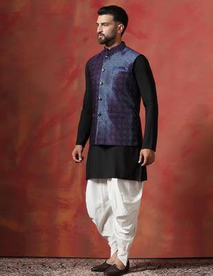 Blue jacquard kurta jacket dhoti set     rich fabric indian traditional wear 4