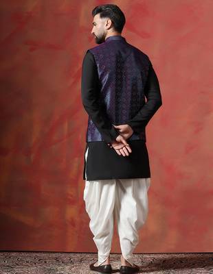 Blue jacquard kurta jacket dhoti set     rich fabric indian traditional wear 5