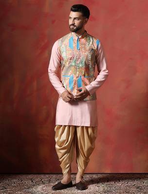 Beige kurta jacket patiala set with ethnic motifs print     classic indian festive outfit 2