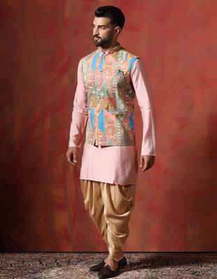 Beige kurta jacket patiala set with ethnic motifs print     classic indian festive outfit 4