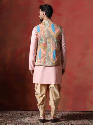 Beige kurta jacket patiala set with ethnic motifs print     classic indian festive outfit 5