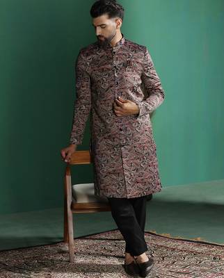 Maroon sherwani trouser set with paisley design     regal indian wedding attire 1