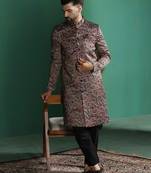 Maroon sherwani trouser set with paisley design     regal indian wedding attire