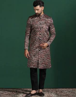 Maroon sherwani trouser set with paisley design     regal indian wedding attire 2