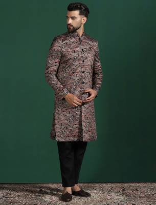 Maroon sherwani trouser set with paisley design     regal indian wedding attire 3